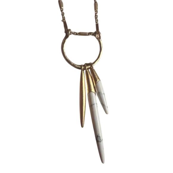 Stella & Dot Jewelry - Vtg Stella & Dot Quill Matte Gold Tone Faux Marble Spike Necklace dainty Retro
